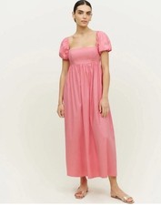 Reformation Aurelia Pink Puff Sleeve Cutout Midi Dress Size 6