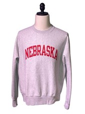 Champion Reverse Weave University of Nebraska Arch Logo Gray Crewneck Sz Large