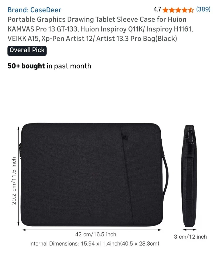 Durable Canvas Sleeve with Extra Pocket for Drawing Tablets - Image 2 of 4
