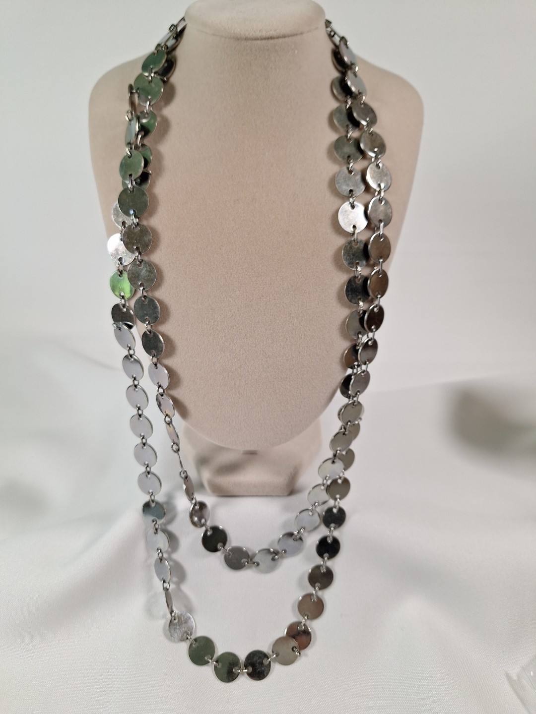 Extra Long Circular Chrome Mirrored Necklace 54" - image 3