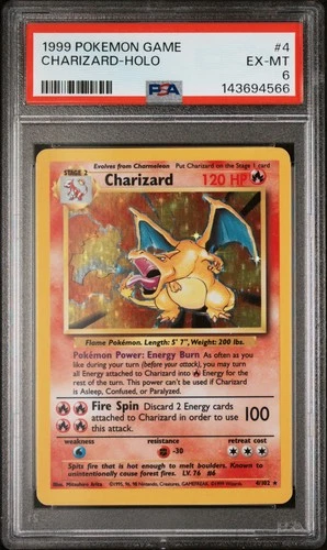 1999 POKEMON BASE SET UNLIMITED #4 CHARIZARD-HOLO PSA 6
