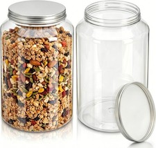2 Pack 1 Gallon Clear Plastic Jars, Large Food Storage Containers with Alumin...