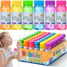 48 Pack Bubble Bottles with Wand in 6 Colors, Bulk Party Favors for Kids, Birthd