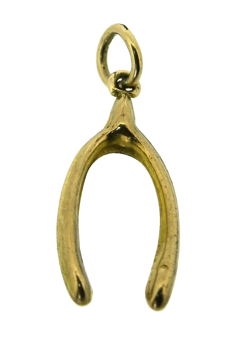 Wishbone Charm Gold 9ct Gelb Viel Glück Hohl 3D Vintage gepunzt Birmingham