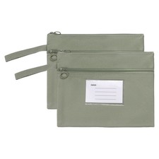 2 Pcs A5 Mesh Zipper Pouch with Handle Double-Layer, Green 9.5 x 7.3 Inch 