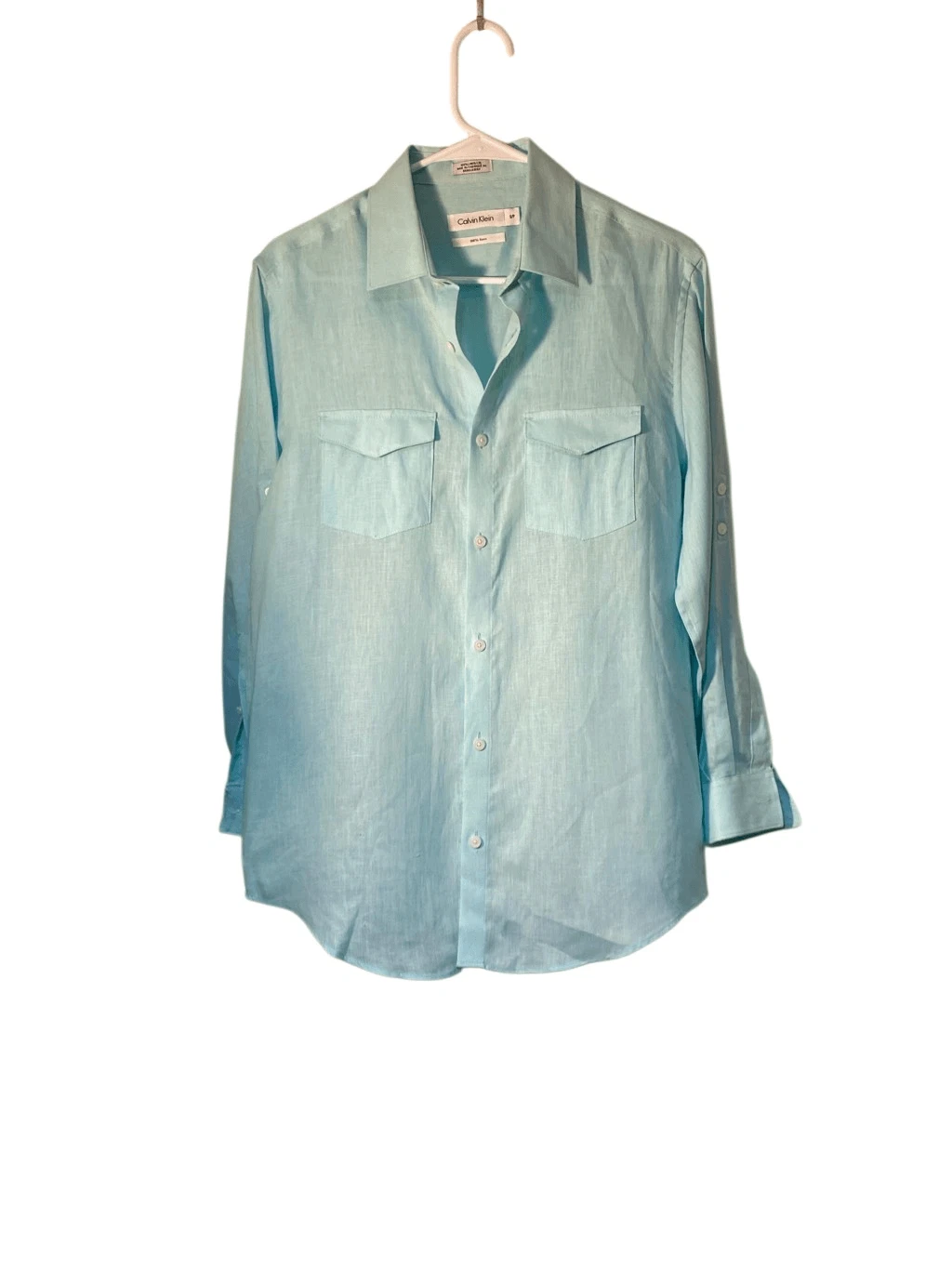 Calvin Klein men’s 100% linen roll tab sleeve classic fit shirt S