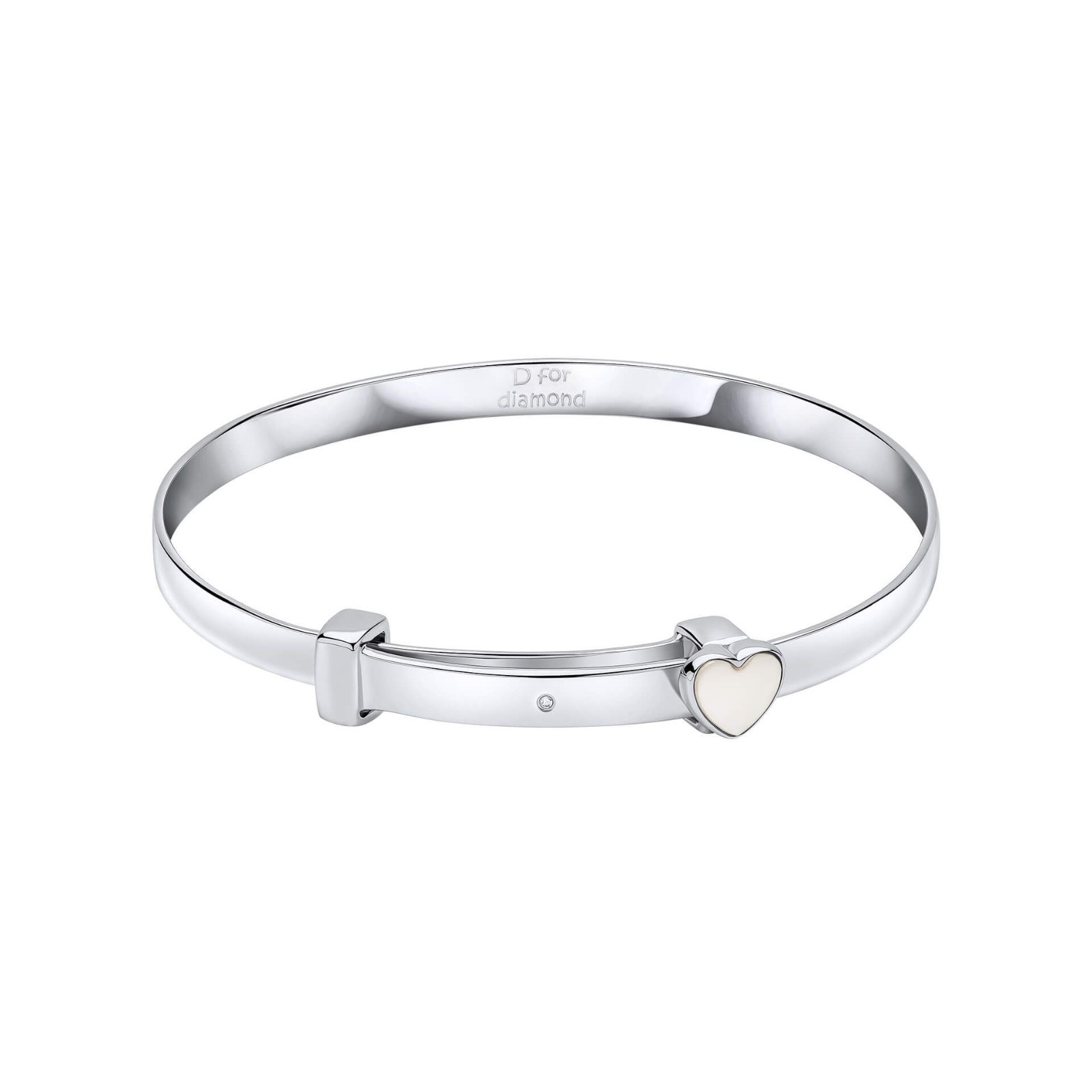 Sterling Silver Baby Bangle D for Diamond with Mother of Pearl Heart B5577P