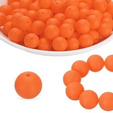 180Pcs Silicone Beads 9mm Round Rubber Focal Beads Bulk, Orange