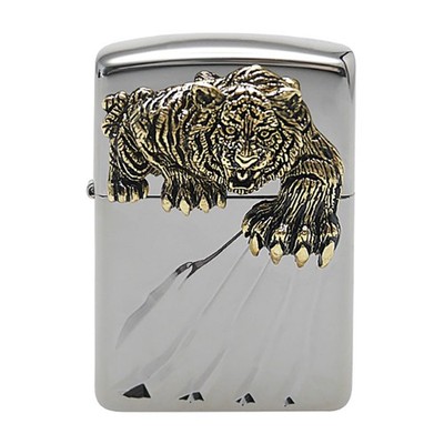 Zippo lighter Classic KR Custom/ Black Pearl Tiger Claw Brass Emblem New in Box