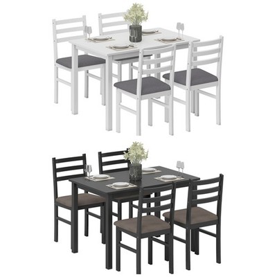 HOMCOM 5-Piece Dining Table Set with Upholstered Chairs, Wood Legs