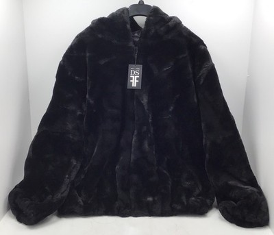 Donna Salyers Fabulous Furs Black Sheared Beaver Faux Fur Hooded Parka Size 3X