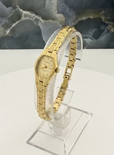 Vintage Helbros Petite Women's Gold Tone Watch Octagon Case Textured Dial 1980s