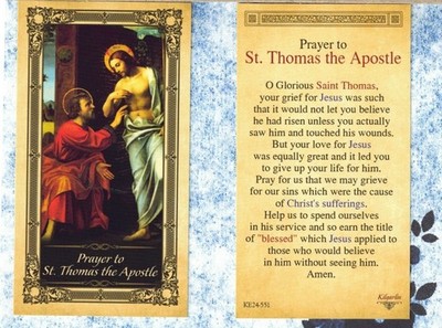 Prayer to Saint St. Thomas the Apostle - Glossy Paperstock Holy Card