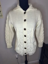 Sweater Bee By Banff Hand Loomed Knit Ivory Button Up Cardigan  Sz L Acrylic