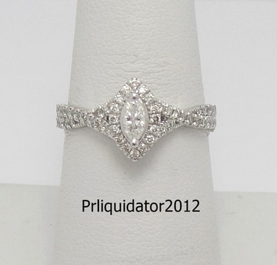 1/2CT Natural Marquise Diamond Halo Frame Engagement Wedding Ring 10K White Gold