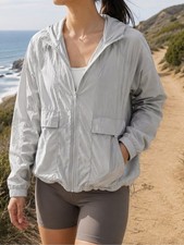 Lululemon Hood Lite Jacket Size 6 Silver Drop Hooded Lightweight Windbreaker