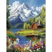 Mountain Paint by Numbers Kit for Adults Beginner, Cabin Adult Paint by Numbe...