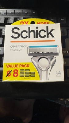 SCHICK Quattro Titanium Razor 4 Blade Refills 8 Cartridges Value Pack Sealed NIP