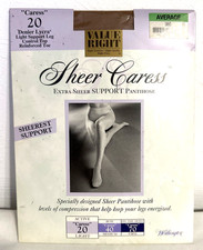 Vintage SHEER CARESS, EXTRA SHEER SUPPORT PANTYHOSE. Average Sand WORTHINGTON