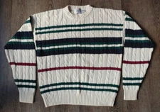 Cape Isle Knitters Sweater Mens Large Cotton Knit Striped Fishermen Grandpa Vtg