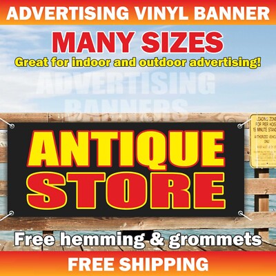 ANTIQUE STORE Advertising Banner Vinyl Mesh Sign Flag vintage shop ...