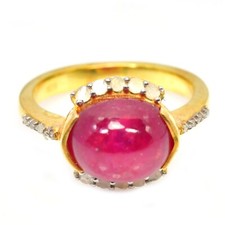 925 STERLING SILVER BLOOD RED RUBY 10X9 MM. OVAL CABOCHON CUT RING SIZE 7.25