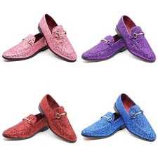 Men's Fashion Smoking Sparkly Glitter Sequin Dress Tuxedo Loafers Slip On Shoes