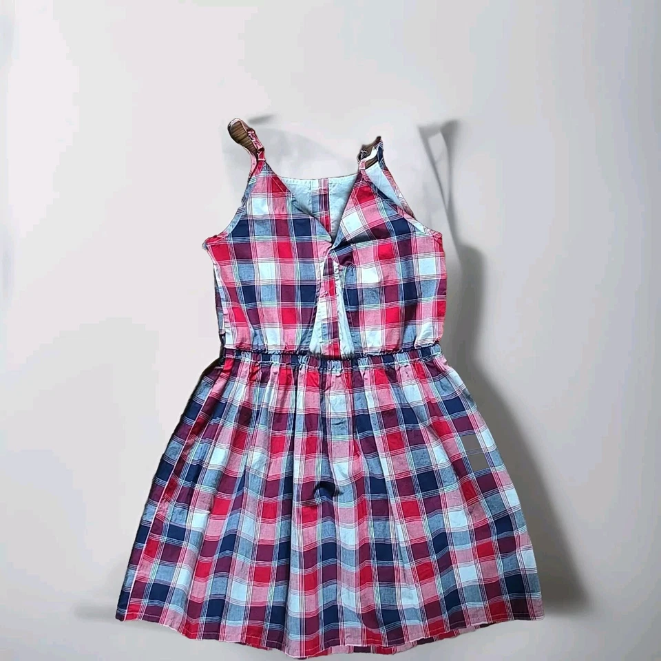 Osh Kosh ~ Girls' Size 12 ~ Red White Blue Plaid ~ Sleeveless ~ Cotton Sun Dress - Image 2 of 4
