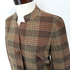 Faconnable Women's Brown Plaid Blazer Jacket Size M Heavy Cotton Hungary Veuc! *