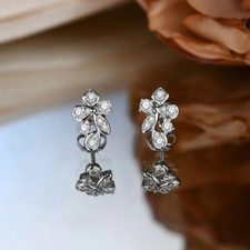 Women White Gold Plated Cz Cute Flower Huggie Earring Stud