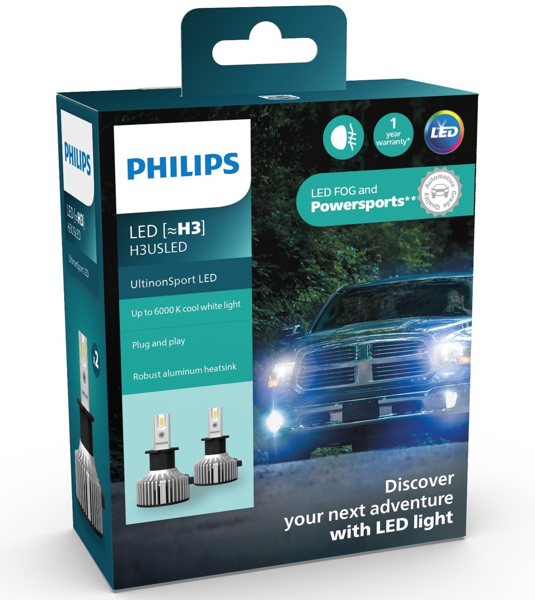 Philips UltinonSport LED White H3C Two Bulbs Head Light