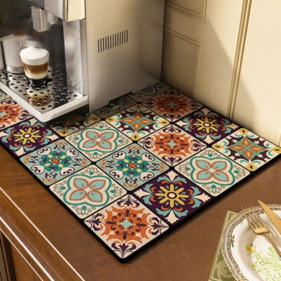 Diatom Mud Kitchen Drain Pad Bohemia Quickly Dry Coffee Bar Mat Dish Drying Mat