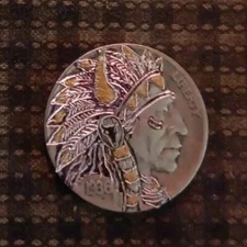 Hobo Buffalo Nickel hand carved original by J&M Tarantula as Sitting Bull