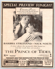 1991 BARBRA STREISAND PRINCE OF TIDES MOVIE AD Vtg 4"X5.5" Newspaper 1990's M386
