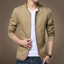 Men;s Stand Collar Zipper Jackets Casual Classic Extra Slim Fit Coats Spring Man