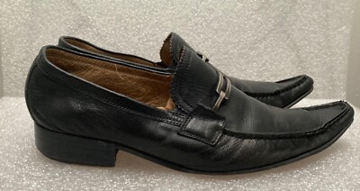 Vintage '90s Mens leather loafers w silver buckles pointy toes US