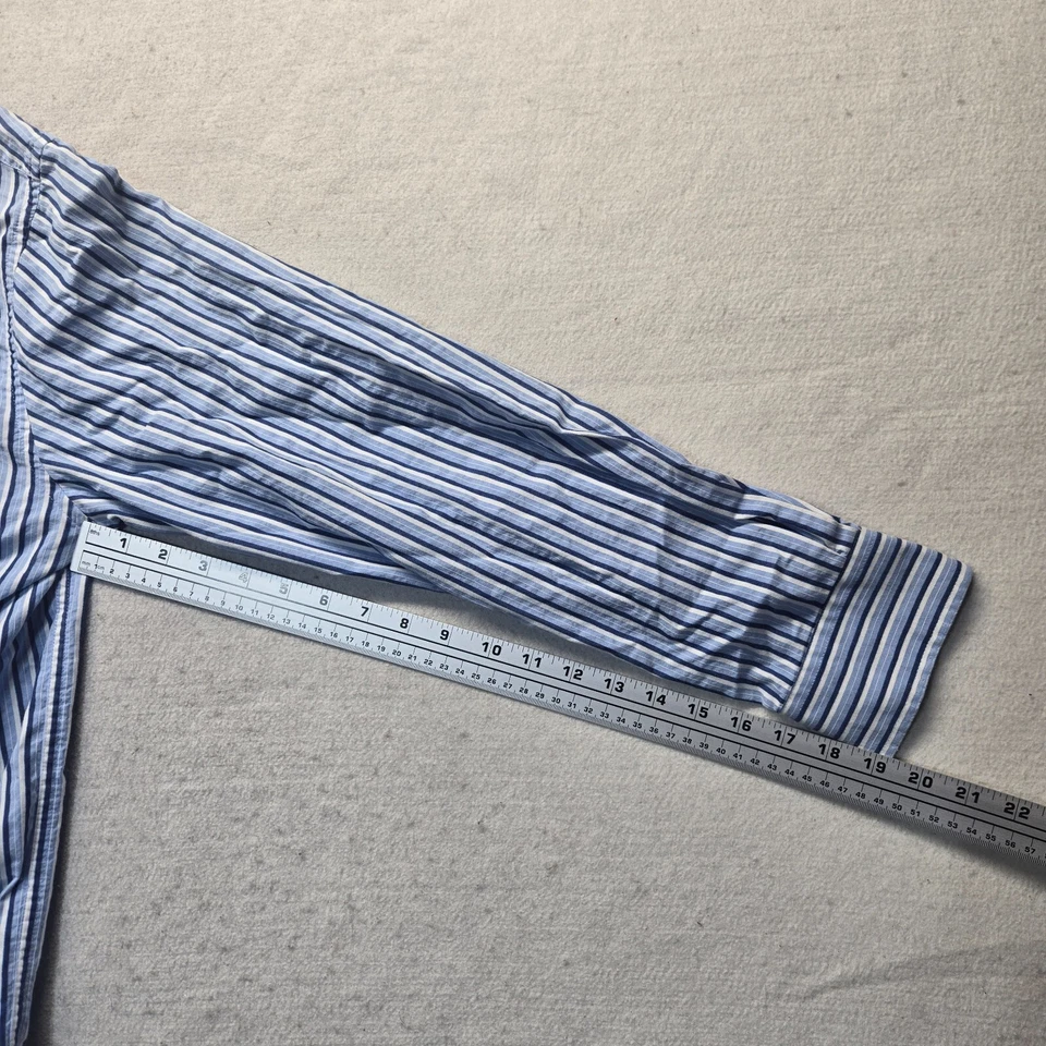 Basic Editions Blue Striped Long Sleeve Button Up Shirt Top Adult Men's M Medium - Image 4 of 4