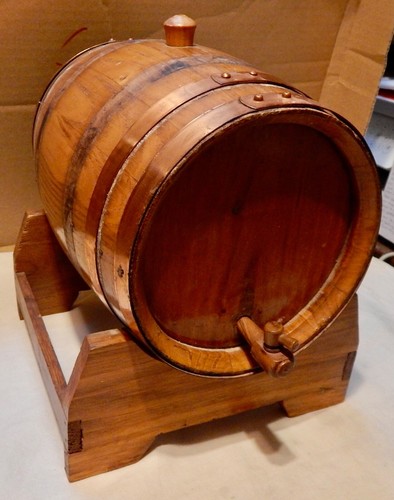 Oak Aging Barrel 1gal Steel Hoops & Stand Vintage With Spout Home Decor 272T