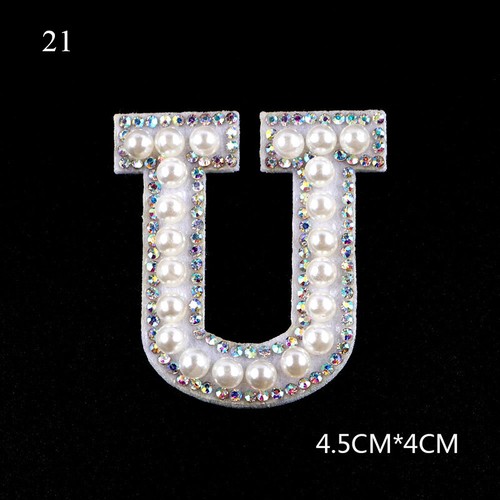 A-Z English Letter Patches Iron On Cloth Stickes Rhinestone Pearl Applique DIY - Picture 33 of 38