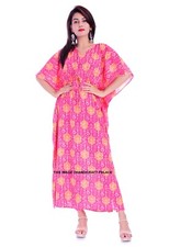Kaftan Hippie Maxi DRESS Free Size Bohemian Caftan Summer Pink Floral Long Gown