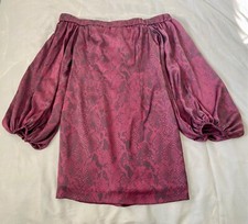 GUESS Women Burgundy Snake Print Bell Long Sleeve Off Shoulder Mini Dress, Size4
