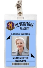 Larissa Weems Wednesday Nevermore Principal ID Badge Card Costume Prop Cosplay