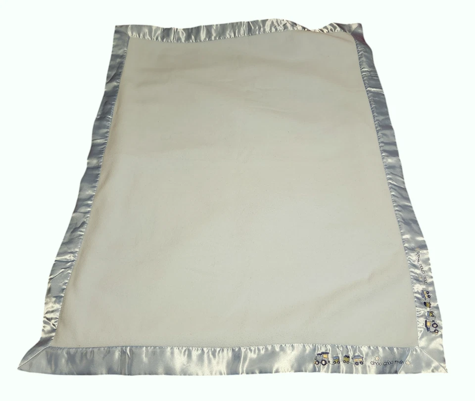 Manta para bebé Small Wonders azul con ribete satinado Choo Choo Train 30" X 40" Foto 2 de 4