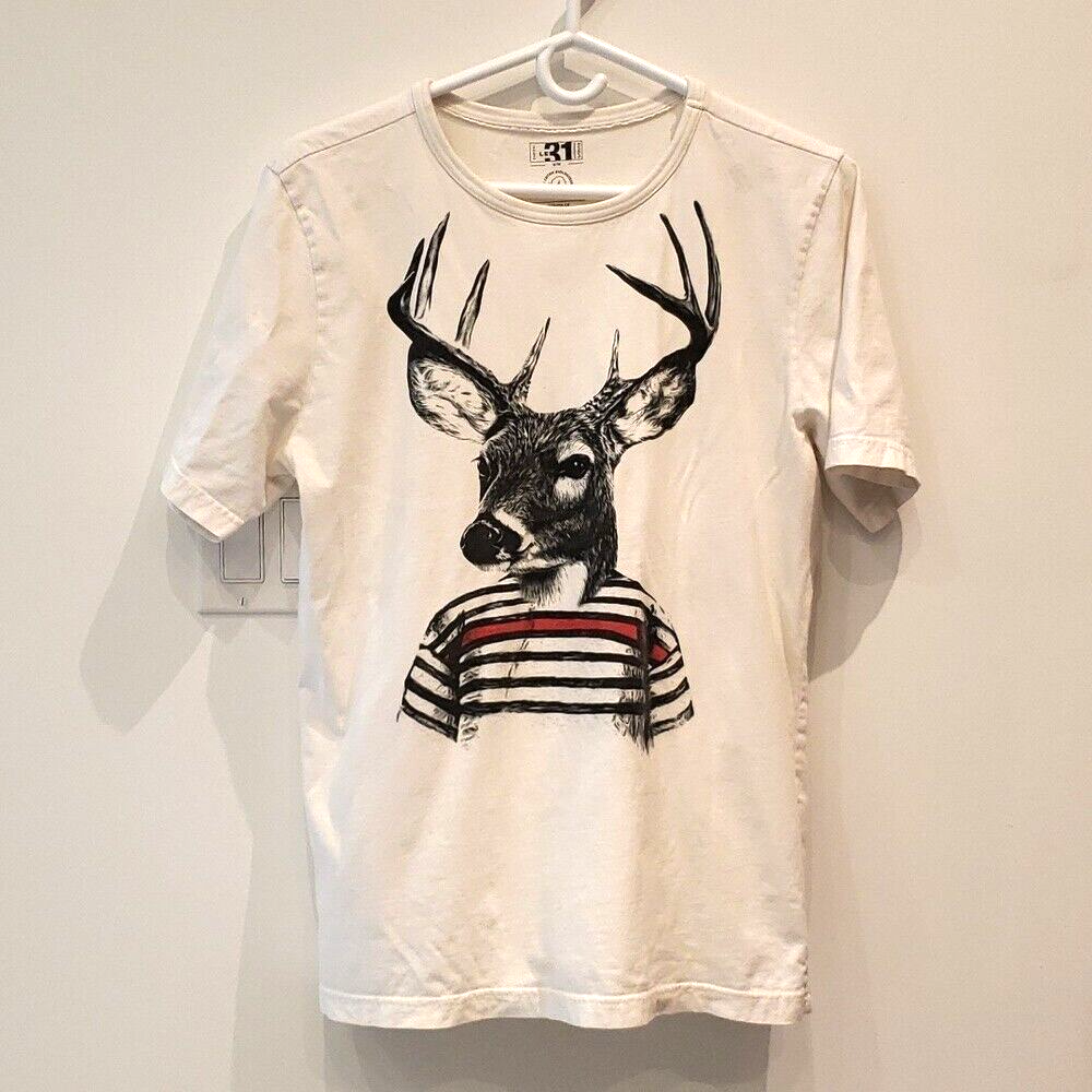 Le 31 Simon T-Shirt White Deer Men's Size Medium