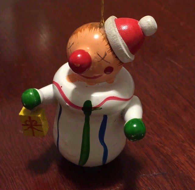 Vintage Hand Painted Clown Wooden Ornament Unique Christmas Gift Red