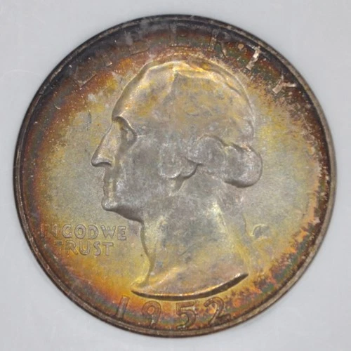 1952-S 25C Washington Quarter NGC MS67 - Lovely Rainbow Toning
