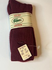 NWT 80s Izod Lacoste Maroon Red Orlon Acrylic Socks W/ RED Embroidered Alligator