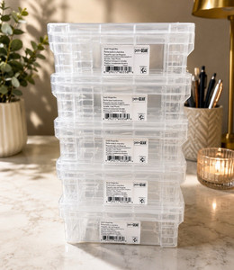Pen+Gear Small Hinged Box Clear Plastic Stackable Lidded Set of 5