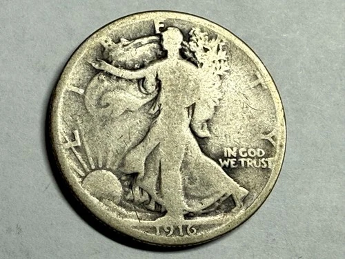 1916 WALKING LIBERTY silver U.S. half dollar. Original uncleaned Good. #ua1