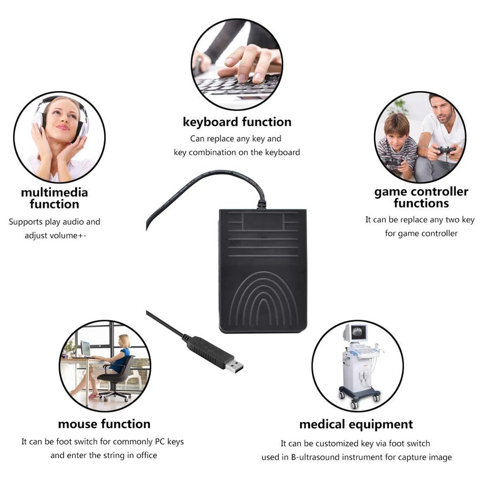 USB Foot Switch Pedal Control for PC Hands-Free Programmable Gaming Push-To-Talk - Image 2 of 4